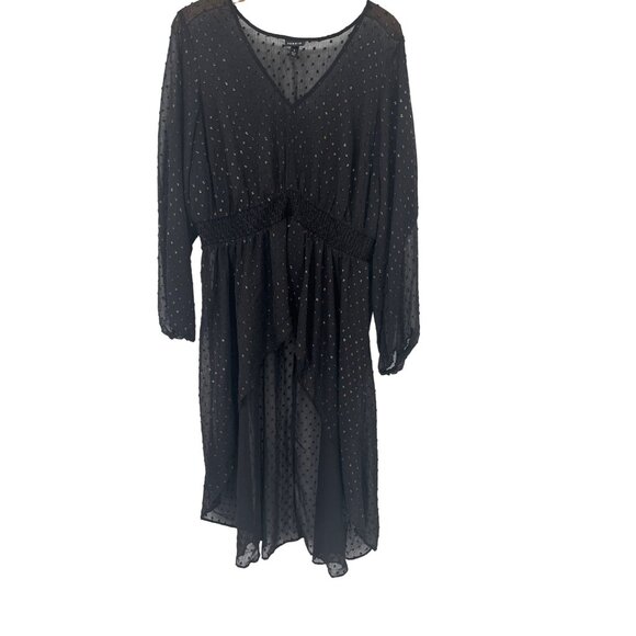 Torrid Chiffon top size 1X Rainbow Clip Dot Smocked Waist Extreme High Low sheer - Picture 2 of 7